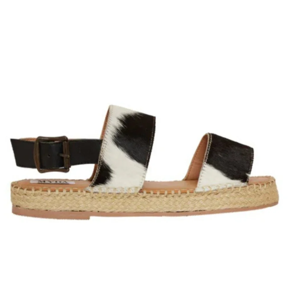 MYRA BAG Mignon Espadrille Hair-On Black & White Western‎ Sandals 6-10 NWT